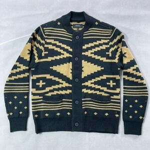 Roark Munro Cardigan Sweater Men Large Southwestern Acrylic Wool Blend Blue Gold